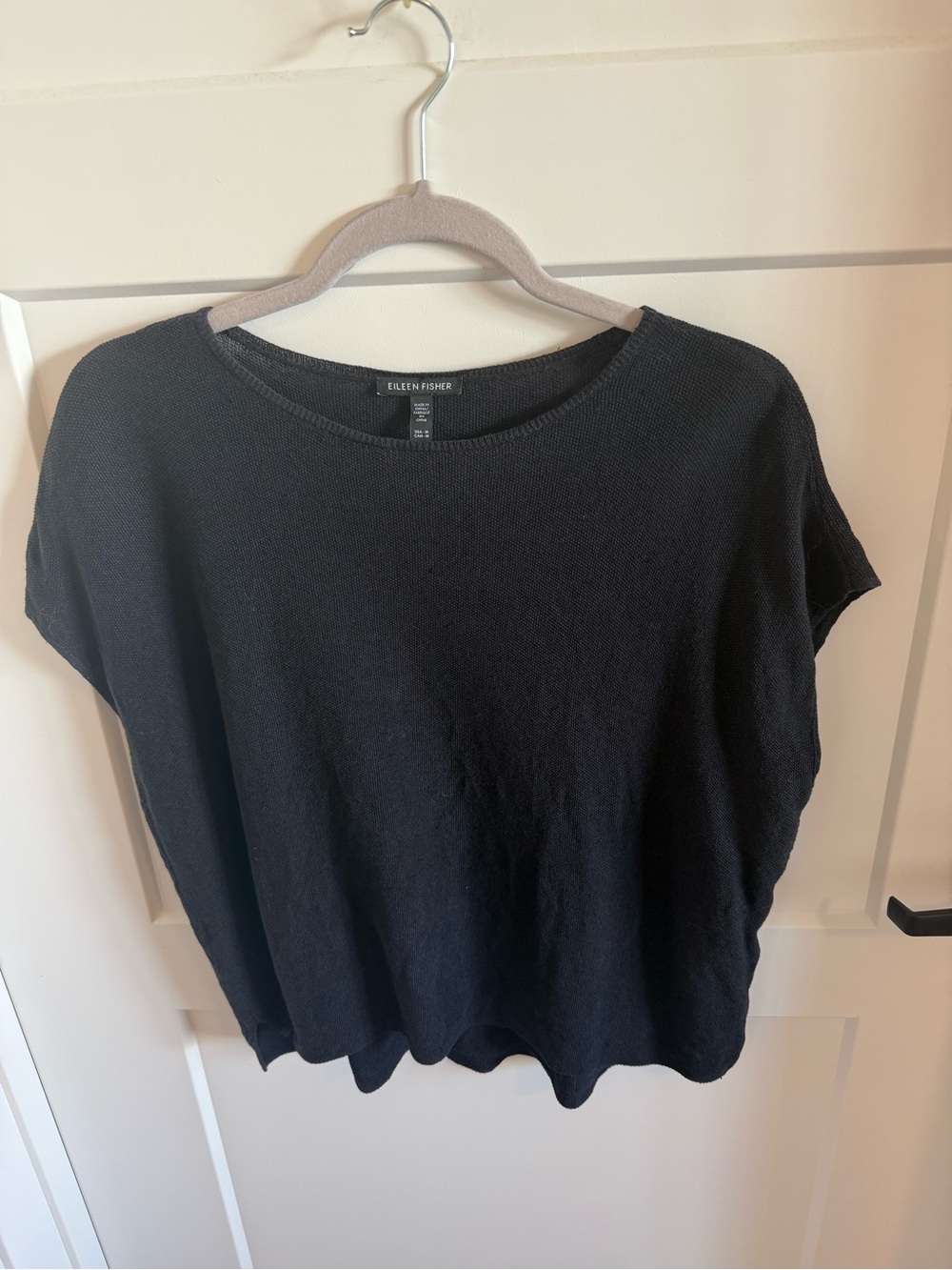 Eileen Fisher Organic Linen Cotton Knit Boxy Top Black Medium